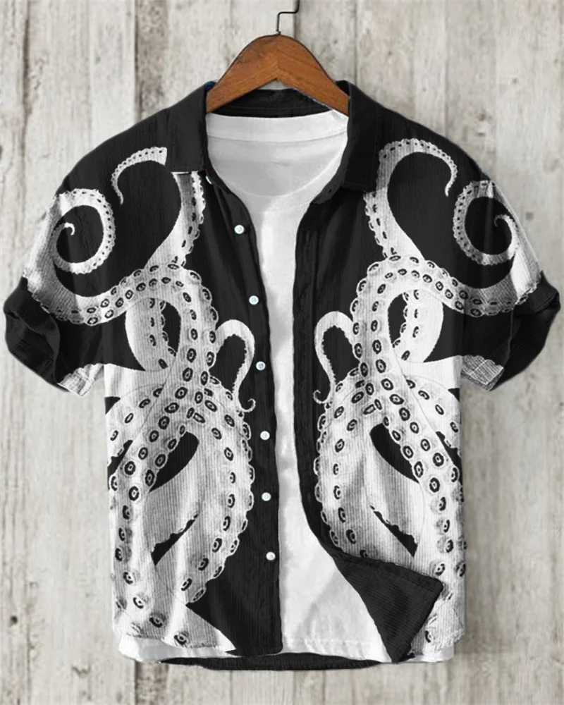 2025 Men's Shirt Flower 3D Printed Lapel Short Sleeve Casual Loose Tops, Bamboo Linen Shirt, Fashion Clothing Tops S-5XL