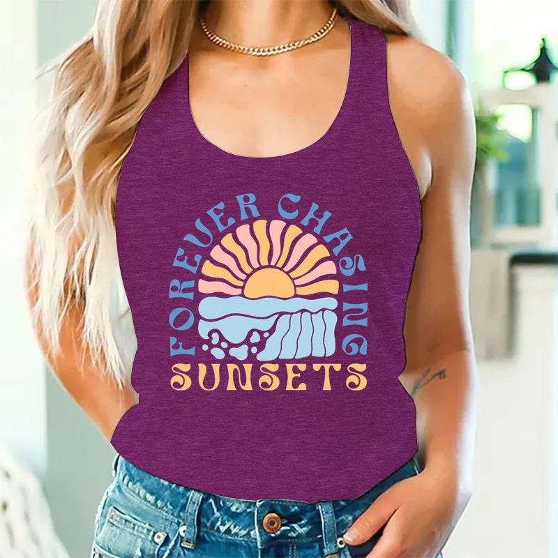 Women’s Vest Forever Chasing Sunsets Traveler Racerback Tank Top Gifts for Sunshine Lover Summer Boho Outfit Summer Travel Tanks