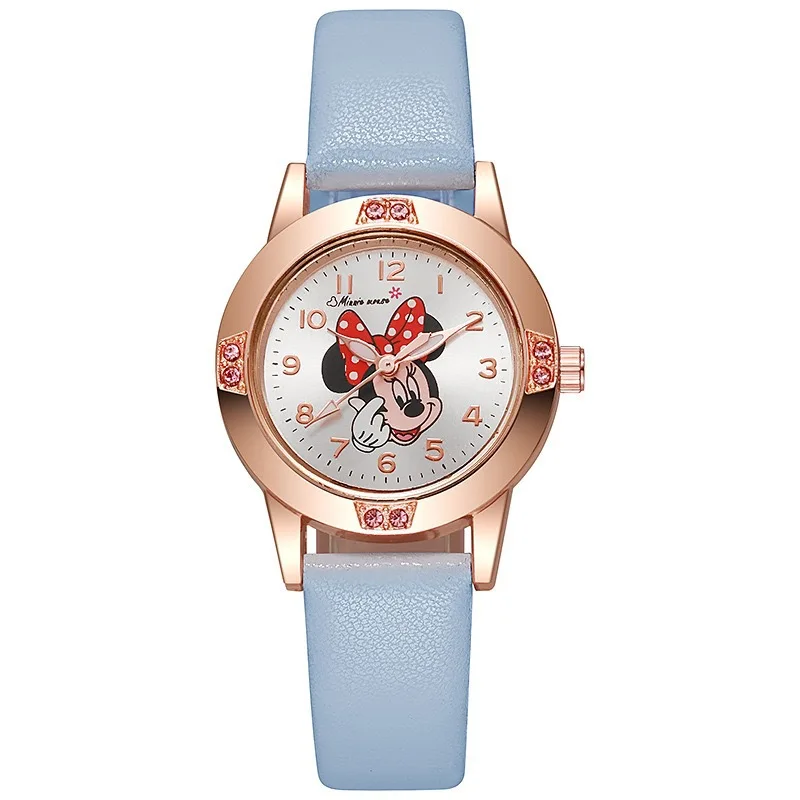 

Милые модные детские часы Disney с Микки Маусом, кожаный ремешок, подходят для мальчиков и девочек, кварцевые часы, подарок на праздник