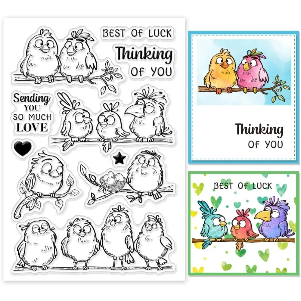 

Funny Birds Branches Clear Stamps Cartoon Animals Silicone Stamp Seals Transparent Stamps for DIY Scrapbooking Cards Making