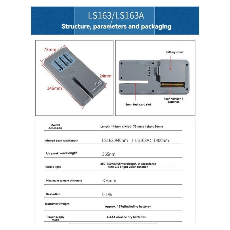 Solar Film Transmission Meter Test Window Tints with UV IR Rejection Visible Light Transmittance Uv Meter LS160A-A10G
