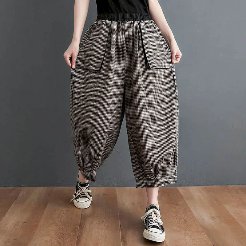Cotton Linen Lantern Pants Women Summer Elastic Waist Loose Casual Women Korean Style Harajuku Vintage Trousers Women Clothing