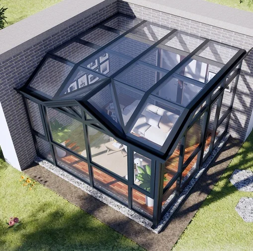 Four Season Aluminum Sunroom Front Slope Roof Glass House Double Glazed Winter Garden for Villa Garden Outdoor