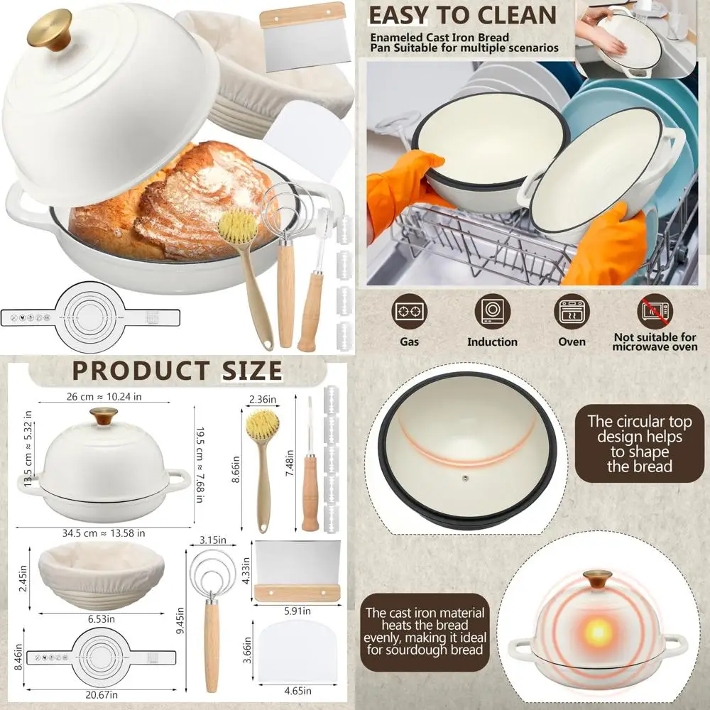 

Enameled Cast Iron Dutch Oven with Lid for Sourdough Baking and Bread Proofing, 8-Piece Set for Perfect Baked Goods