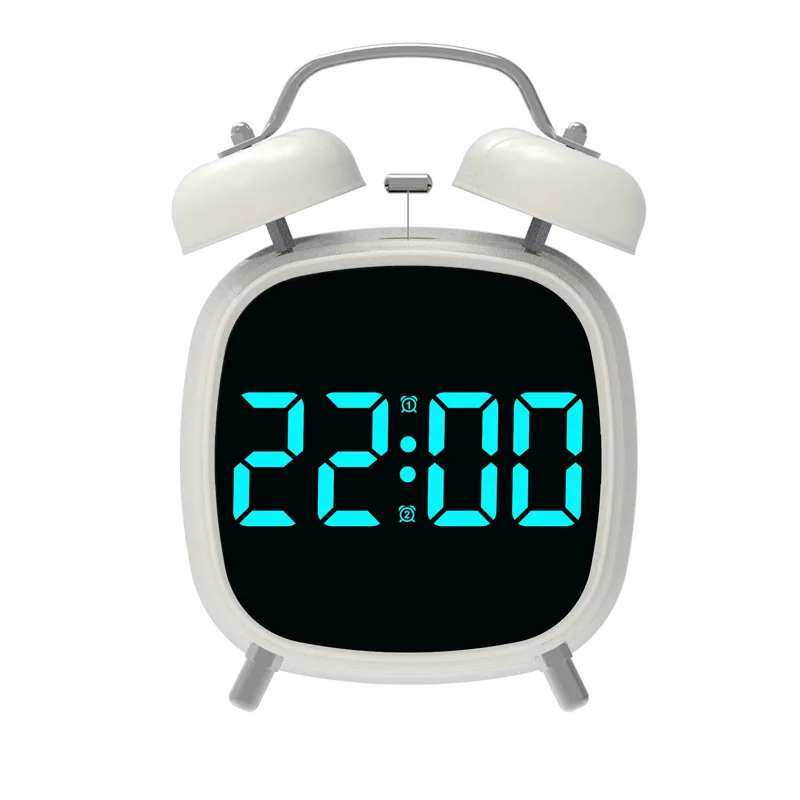 Sprachsteuerung, digitaler Wecker, Doppelglocke, super laut, für schwere Schläfer, Nachtmodus, 12/24 Stunden, Nacht-Anti-Stör-Tisch-LED-Uhr