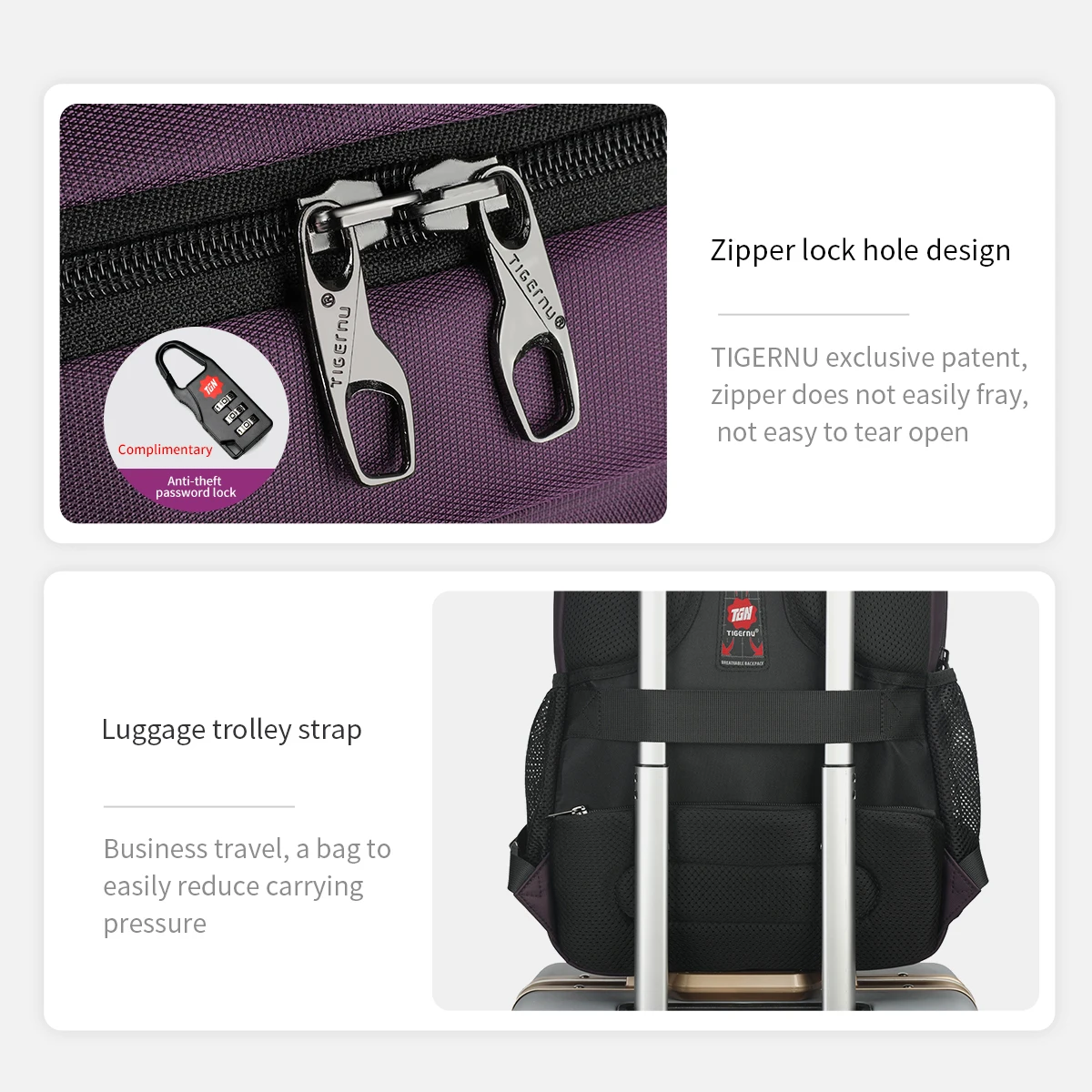 حقيبة ظهر نسائية عصرية من Tigernu باللون الأرجواني مضادة للسرقة مقاس 15.6 بوصة حقيبة ظهر للكمبيوتر المحمول للنساء حقيبة ظهر مضادة للماء للسفر حقائب ظهر مدرسية