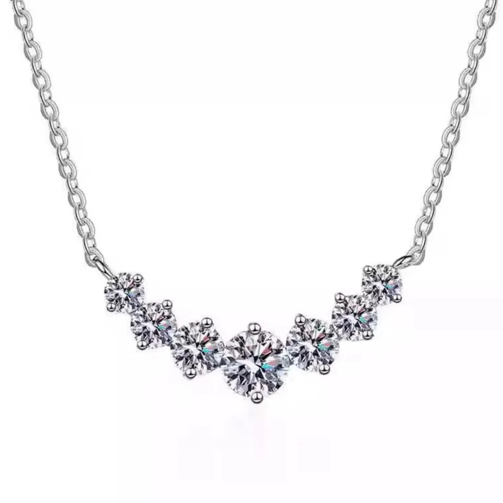 925 Sterling Silver Gradient Floral Cluster Curve Choker Necklace Round Cut D VVS1 Moissanite Fine Jewelry For Women