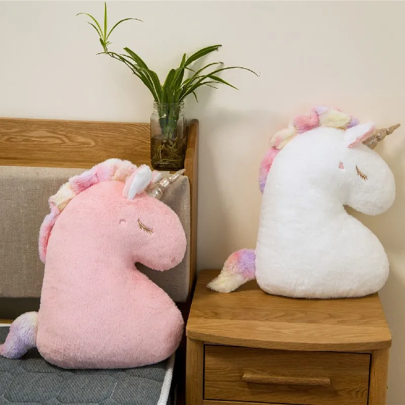 Kawaii Dream 50x35cm Fluffy Plush Closed Eyes Unicorn Pillow INS Style Sofa Home Decor Throw Cushion Soft Doll Kid Toy Christmas