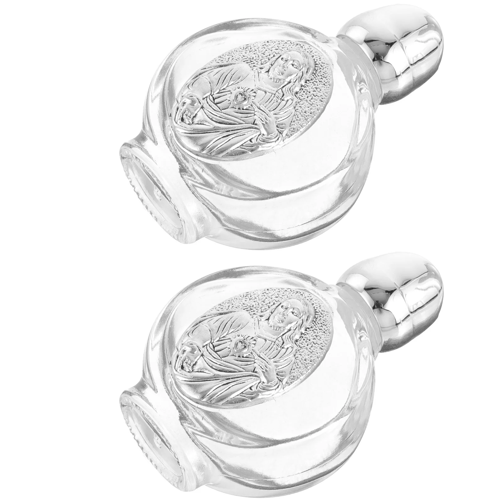 

2Pcs Embossed Glass Holy Water Bottles Portable Leakproof for Church Travel Festival Refillable Decorative Bottles
