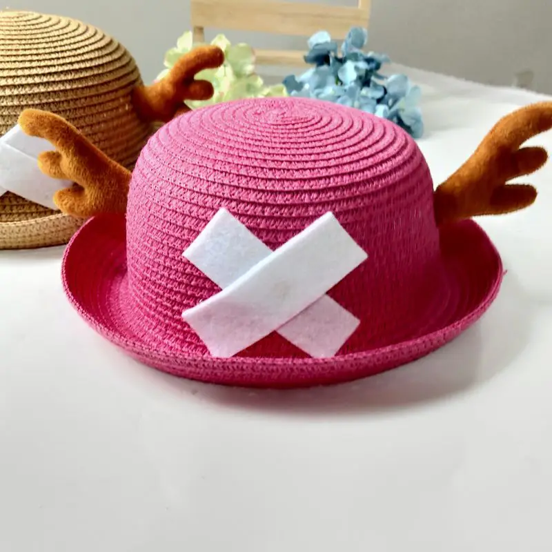 ONE PIECE Tony Chopper Cosplay Hat Adult And Children\'s Lovely Round Top Deer Antler Sunshade Hat Straw Hat Clothing Accessories