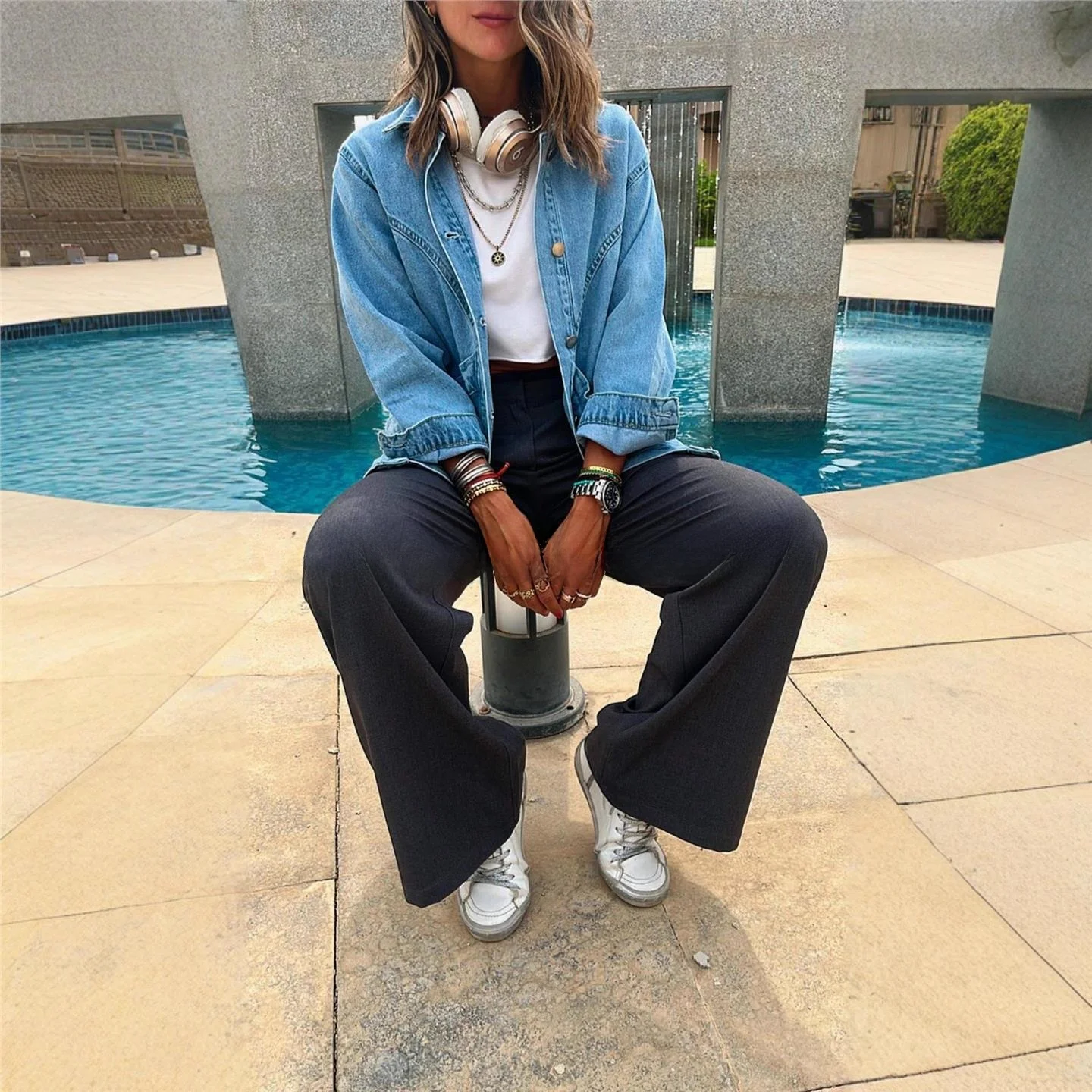 Women's Loose Fit Vintage Denim Jaet Autumn Winter Outerwear Long Sve Double Breasted Coat with kets Long Length Cotton