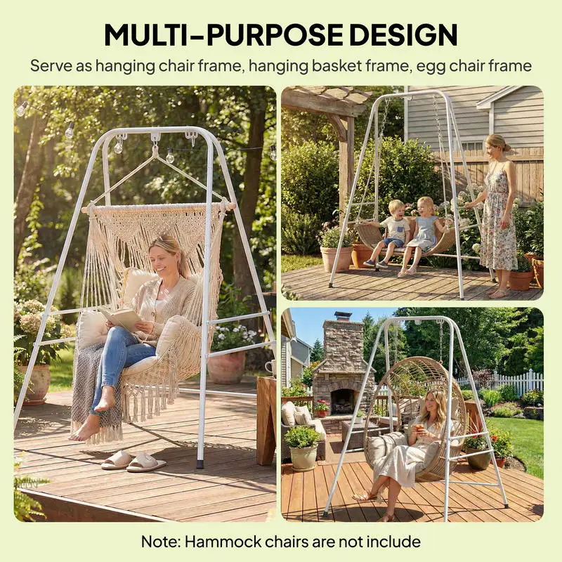 Outsunny Hammock Chair Stand  Indoor and Outdoor Use with Anti-Slip Foot Pads, 2 Carabiners, White view 4