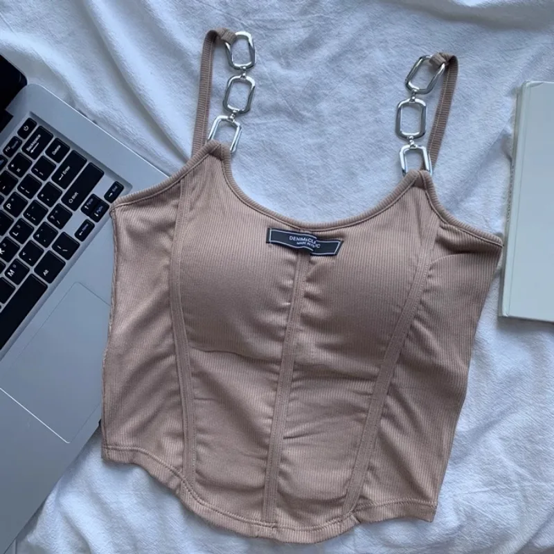 Y2k corrente punk gótico camis colete inferior com sutiã copo sexy quente feminino verão regata streetwear sólido verão branco azul roupas
