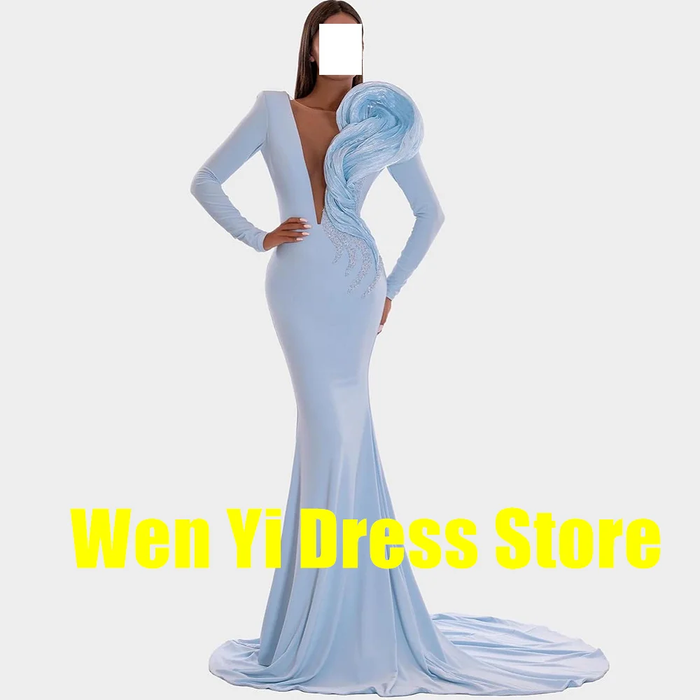 Straight Dubai Evening Caftan Dress V Neck Jersey Long Sleeves Floor Length Pleats Court Train Dresses For Formal Occasions 2024