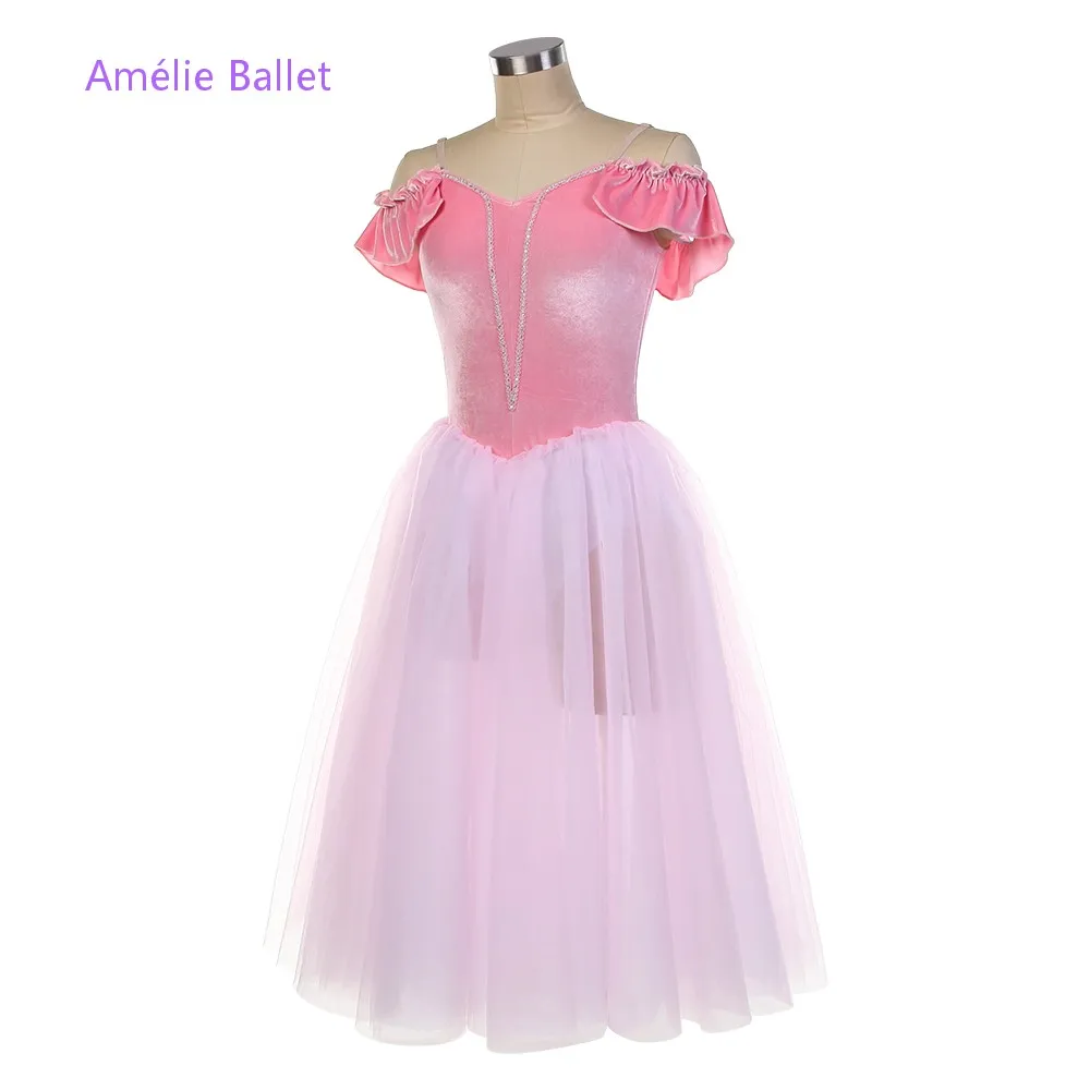 25128 새로운 발레 의상 오프 숄더 핑크 벨벳 로맨틱 롱 발레 의상 무대 공연 댄스 의상 5가지 색상