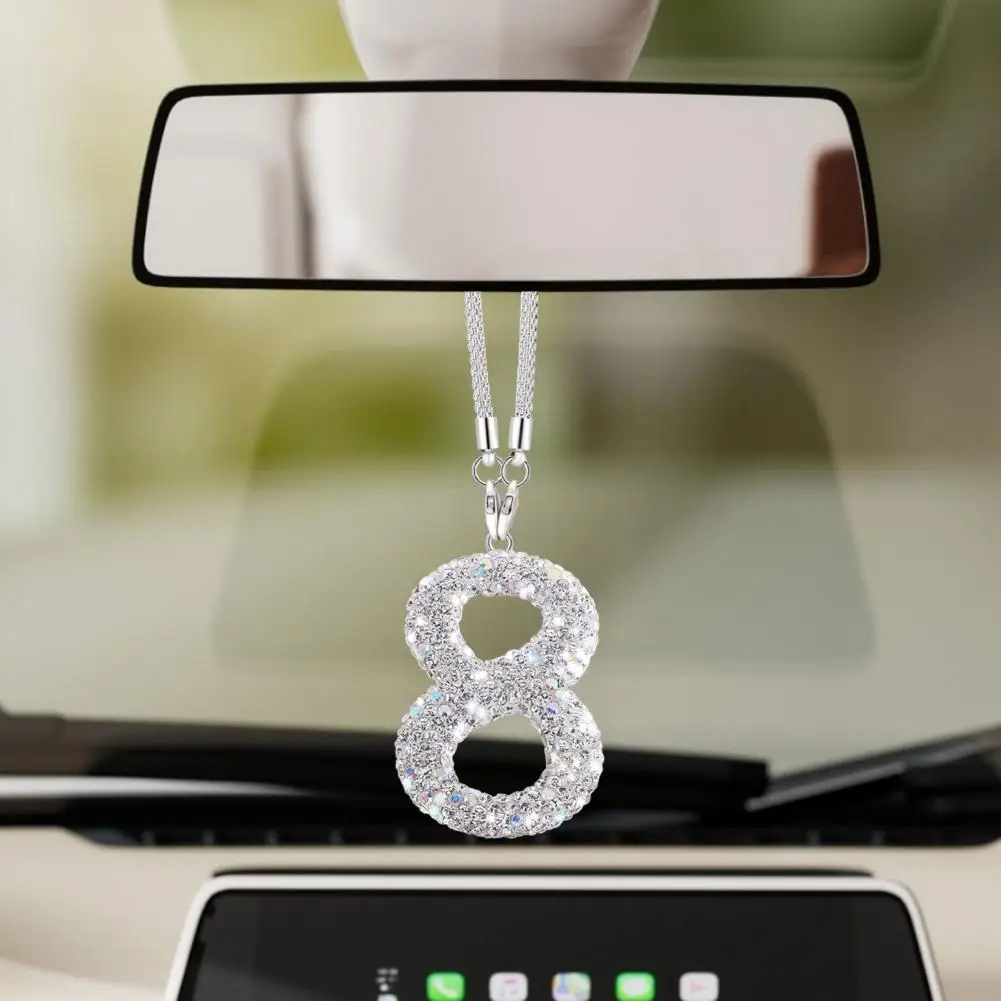 Bling Car Rear View Mirror Accessories Rhinestone Numbers Hanging Ornament 0-10 Automotive Interior Pendant for Women