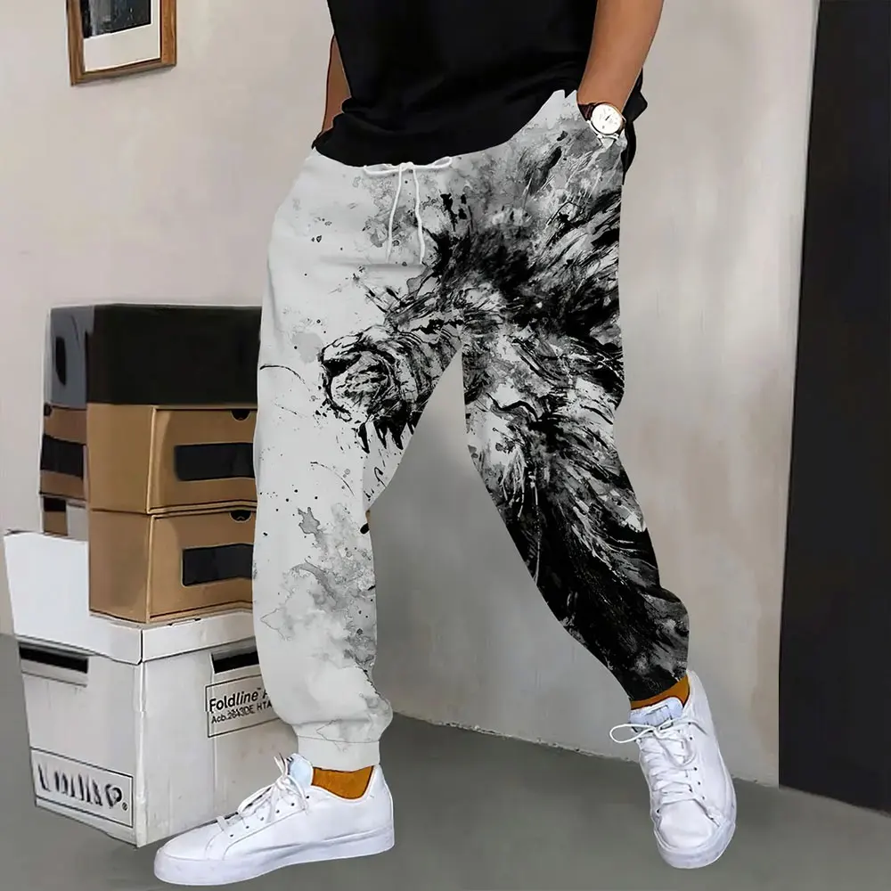 Homens calças esportivas ao ar livre moda borboleta impressão sweatpants homens solto bolso cordão moletom inverno grosso quente moletom