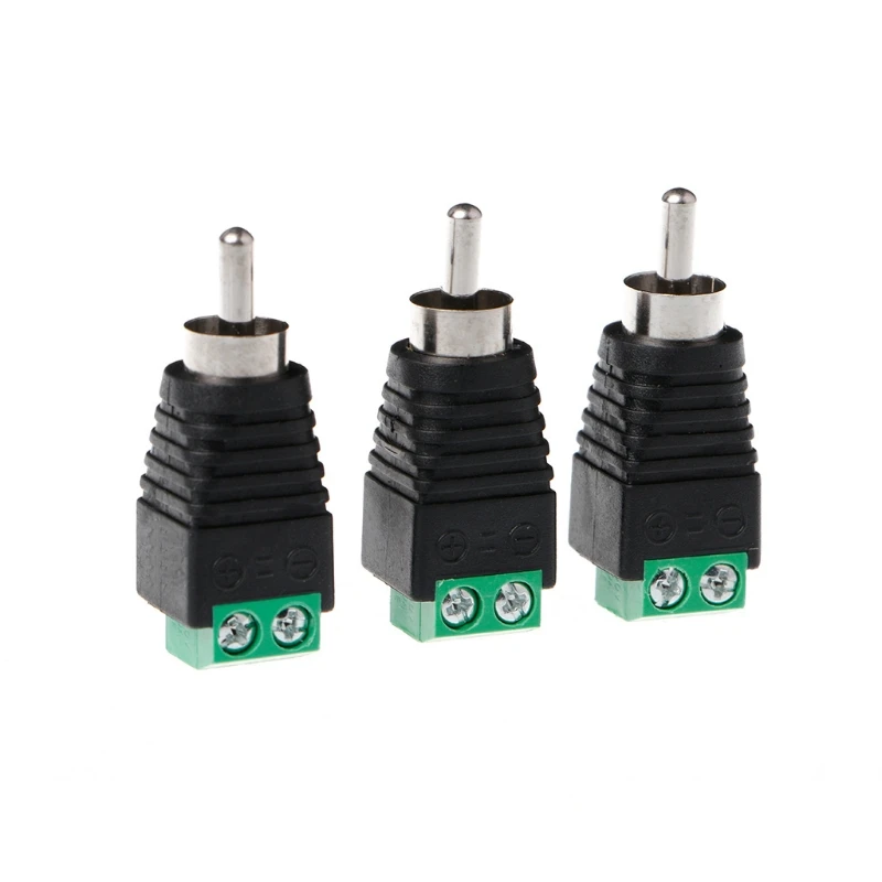 3 Pcs RCA Male Plug to AV Terminal Connector Video AV Balun 2 Screw