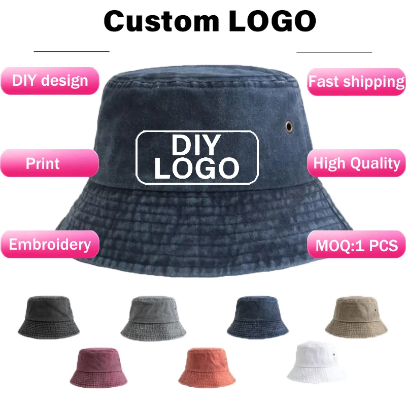 Custom Cap Logo Embroidery Bucket Hat  Men Women Solid Hat Brand Design DIY Print Summer Fisherman Cap Unisex