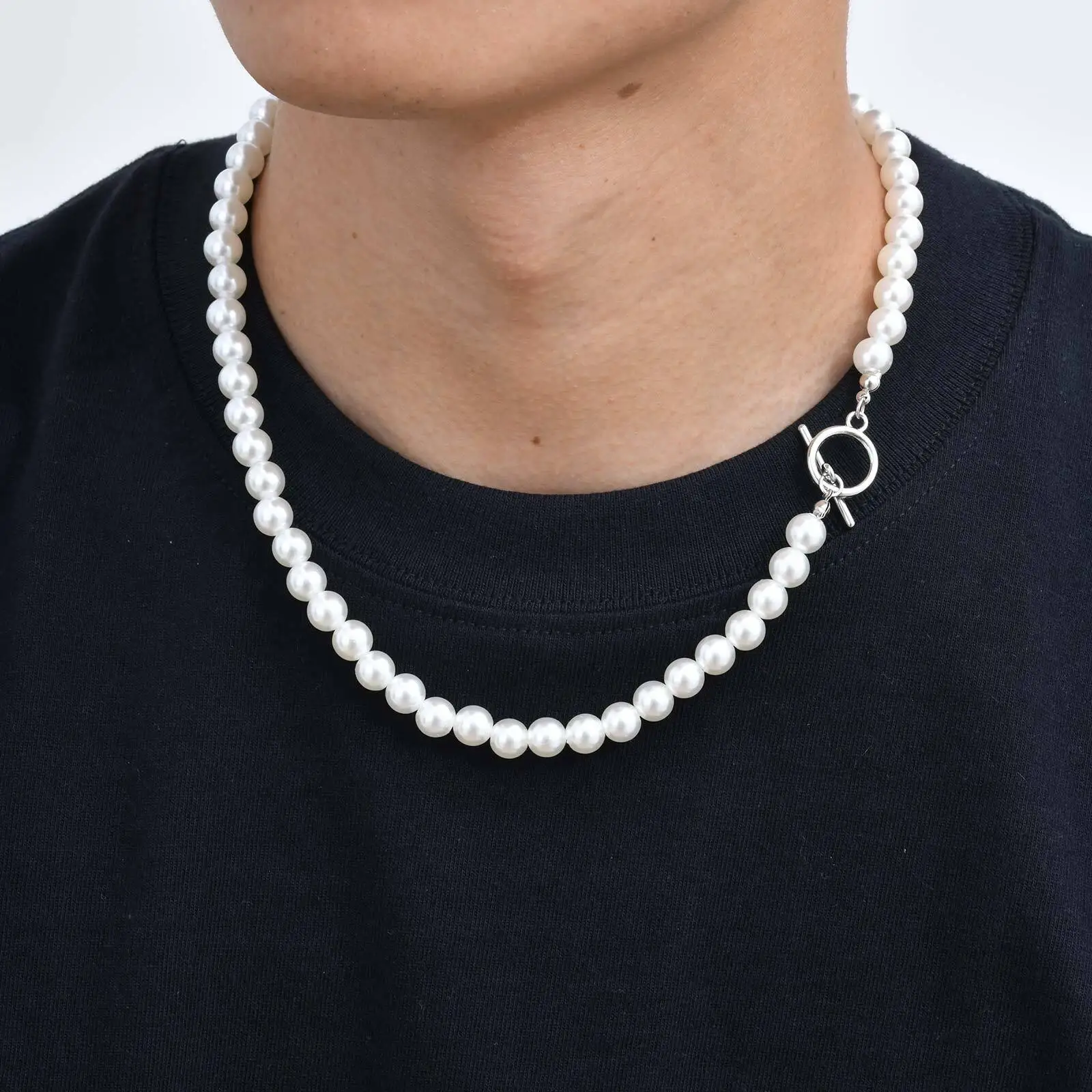 8 mm Perlenkette für Männer und Frauen, weißer Kragen mit Perlenimitat, lässiges Schmuckgeschenk – Detail 2