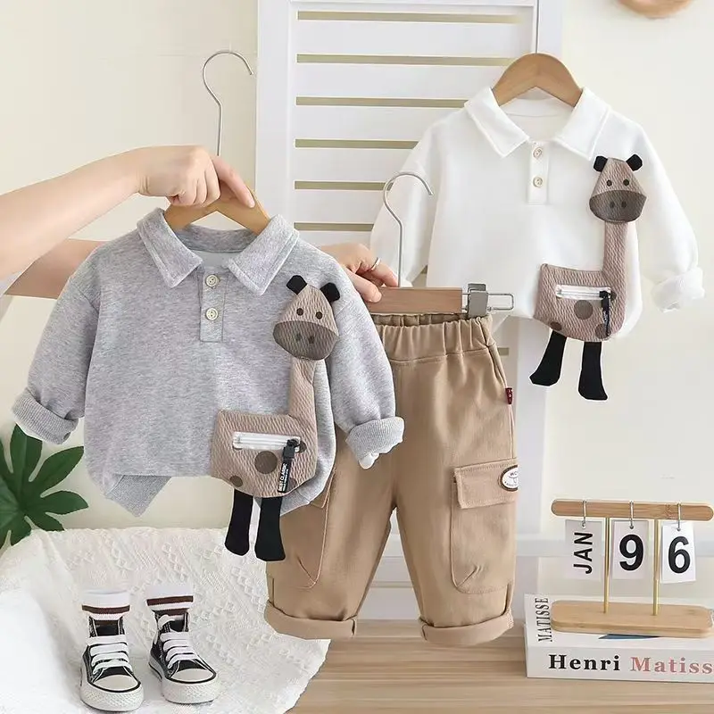 

Boys' Clothing Spring And Autumn Set Children's New Long Sleeved Western-style Casual Hoodie Baby Clothes Two-piece Set