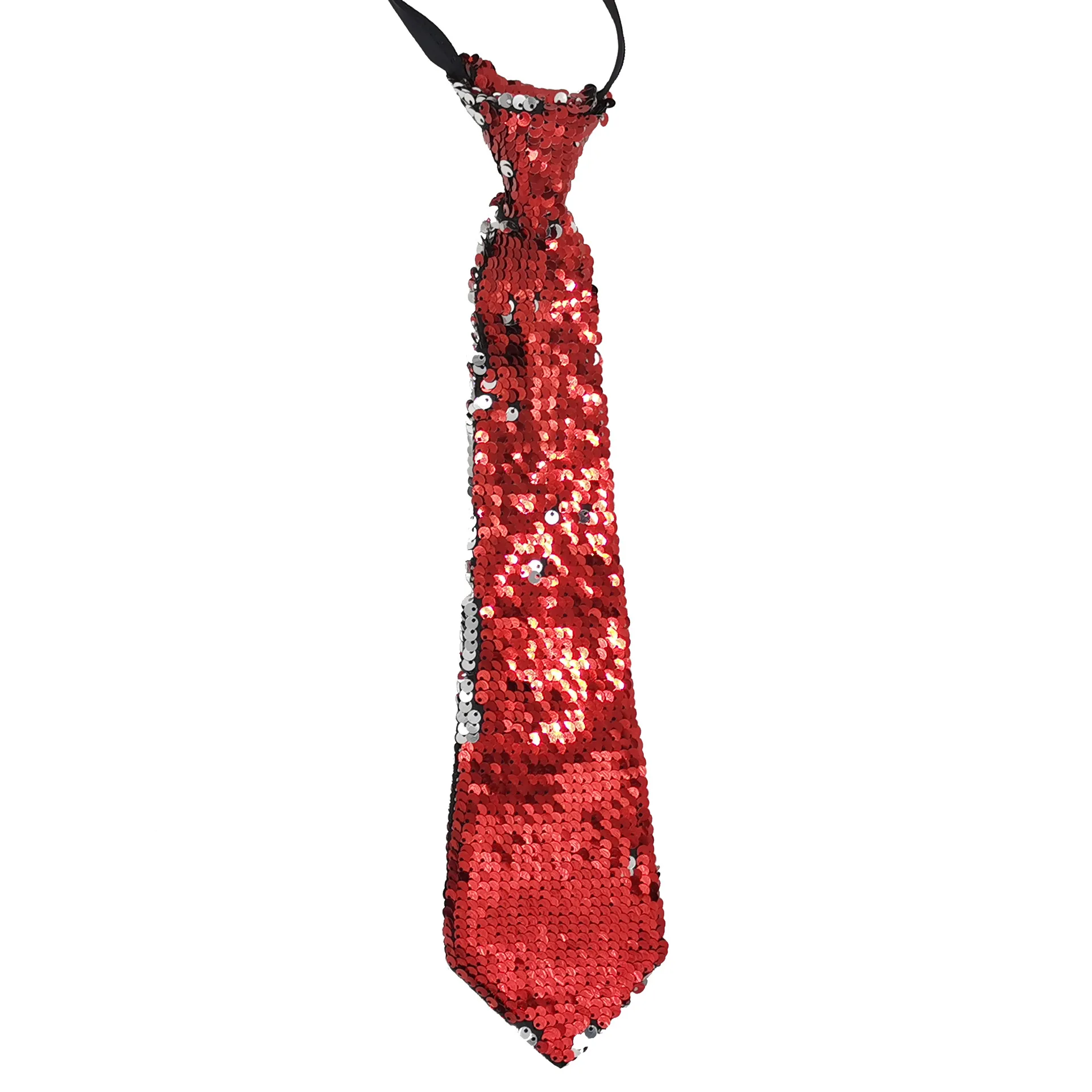 Sequin Bead Tie with Foldable Double Color Scaled Flash Tie Stage Performance Tie