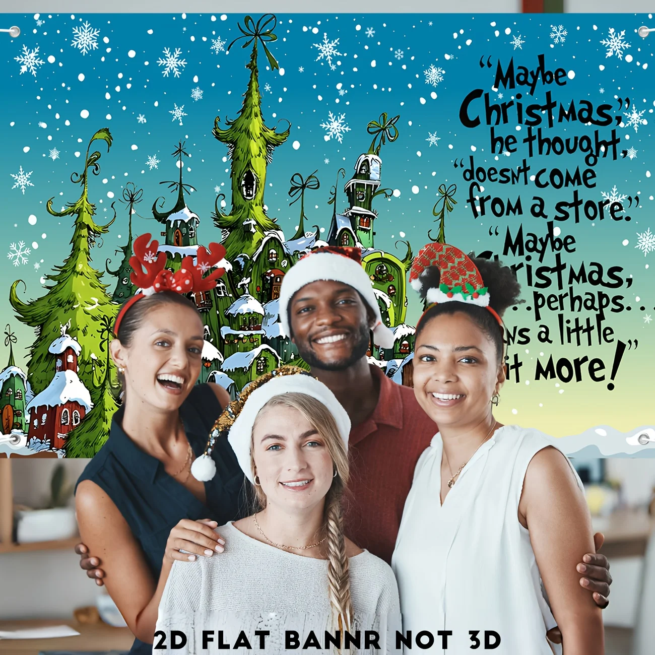 زينة حفلات عيد الميلاد مرحبًا بكم في Whoville Town Party راية عيد ميلاد سعيد زينة حفلات Whoville علامة عيد الميلاد ديكور Gree #5