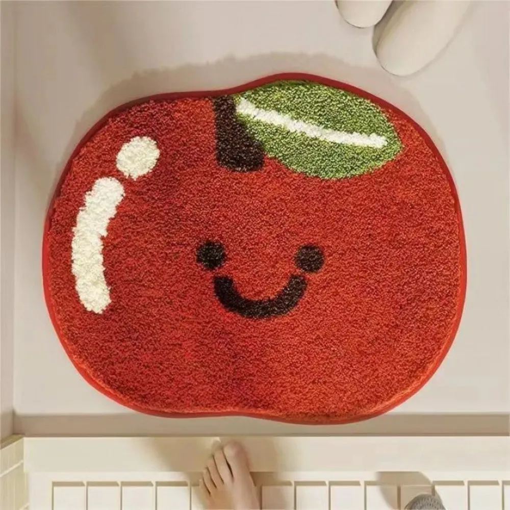 VIKAMA Cartoon Apfel Smiley Gesicht Teppich Weiches Plüsch Badezimmer Anti-Rutsch-Matte Niedliche Dekoration für Schlafzimmer und Kinderzimmer