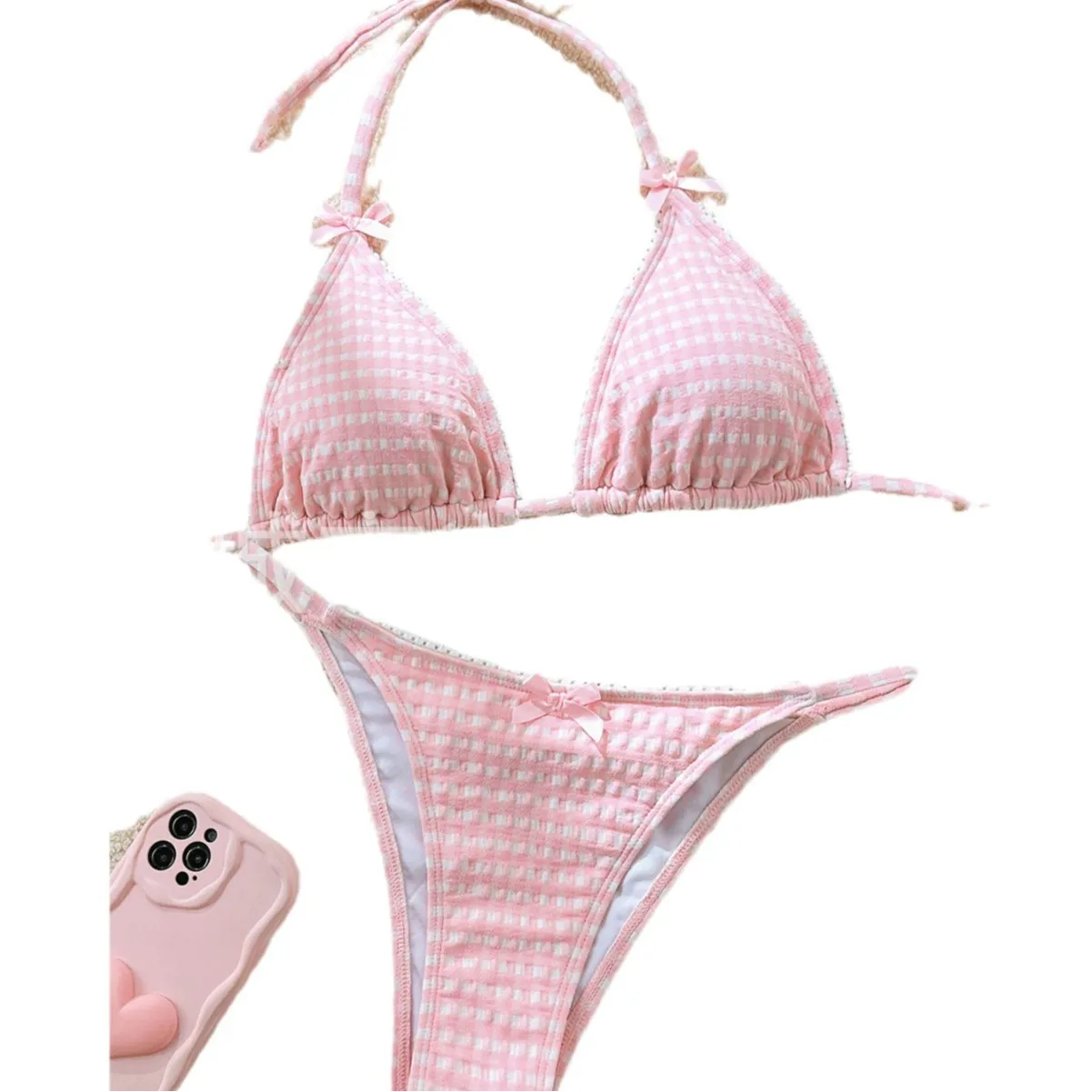 New split plaid print straps bikini straps swimsuit women