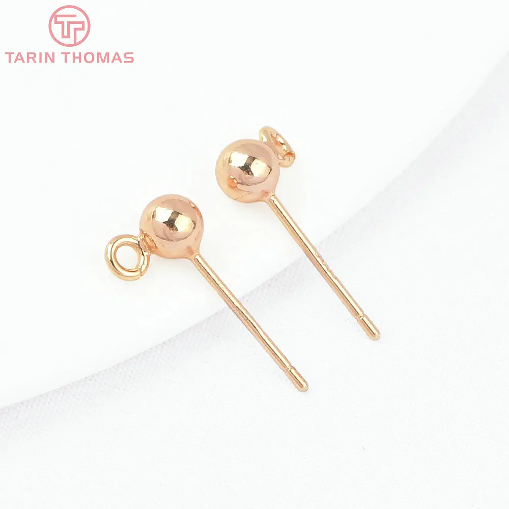 (8455) 10CPS 4MM 24K Gold Color Brass Ball Shaped Stud Earrings High Quality DIY Jewelry Making Findings Accessories Wholesales