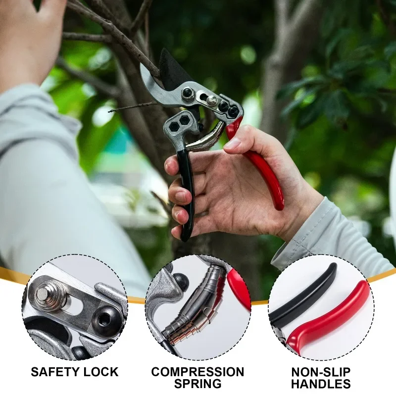 Gardening Pruning Shears Carbon Steel Blades Handheld Scissors Heavy Duty Garden Bypass Pruning Shears Tree Trimmers Secateurs