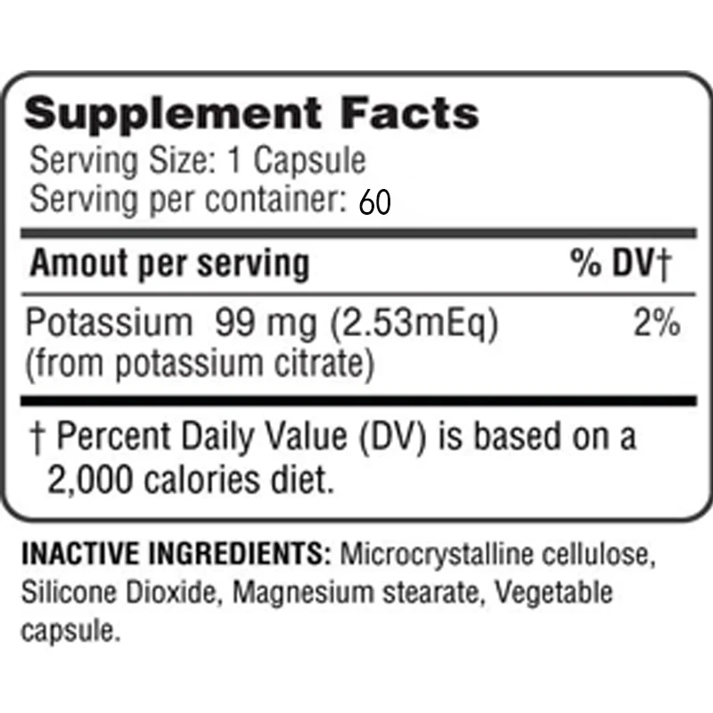 Healthy Potassium (Citric Acid) - Essential Electrolyte Supplement for Muscle Function Energy * - Potassium Citrate Capsules
