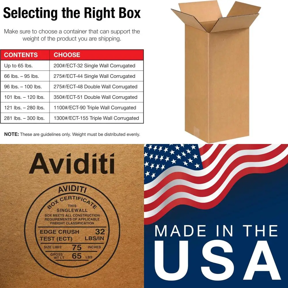 

8x8x18 Inch Tall Corrugated Boxes, Pack of 25, Strong for Shipping, Packaging, Moving, and Storage