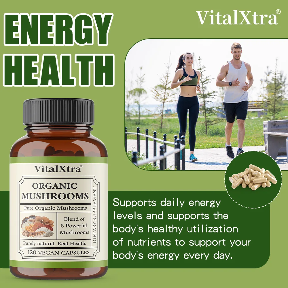 

Organic Complex Mushrooms - Immune Support, Stress Relief, Enhanced Memory and Cognitive Abilities. 120 Vegan Capsules