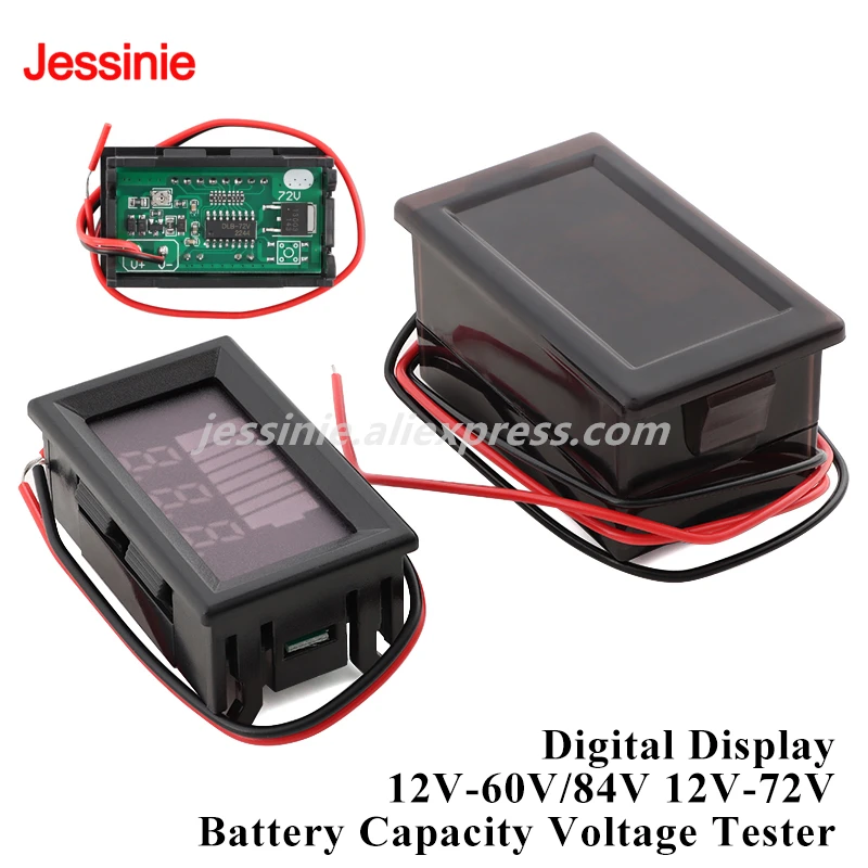 12V-60V/84V 12V-72V Battery Capacity Voltage Tester LED Digital Display DC Electric Vehicle Lithium Battery Onboard Voltmeter