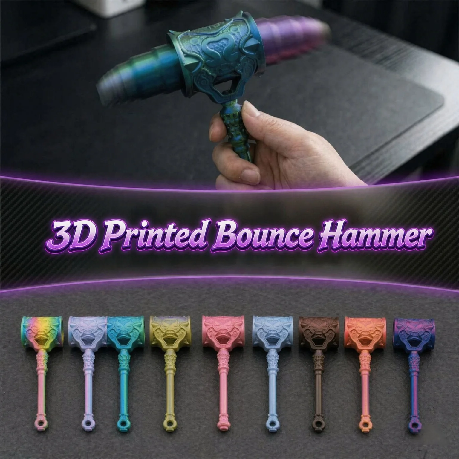 3D Printed Bounce Hammer Stress Relief Toy Spring Punch Fidget Toy Satisfying Anti-Anxiety Desk Sensory Toy for Office Travel