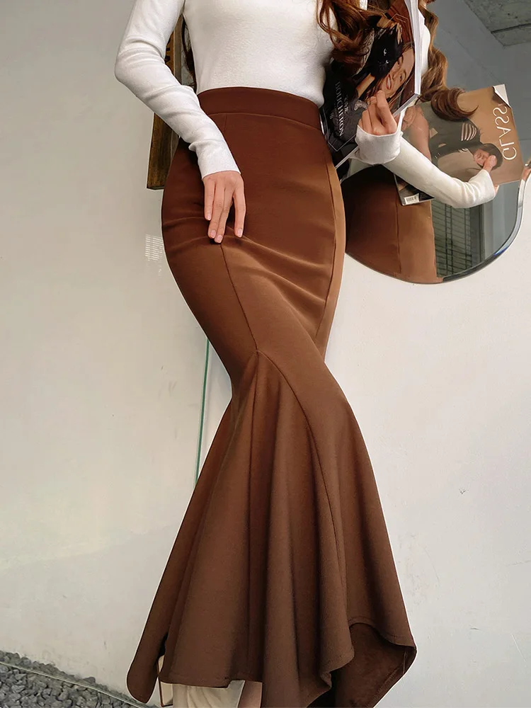 Dabuwawa Trumpet Empire Long Slim Skirt New Arrival Christmas Party Vintage Sheath Wave Cut Draped Dress Bottom DM1DSK007