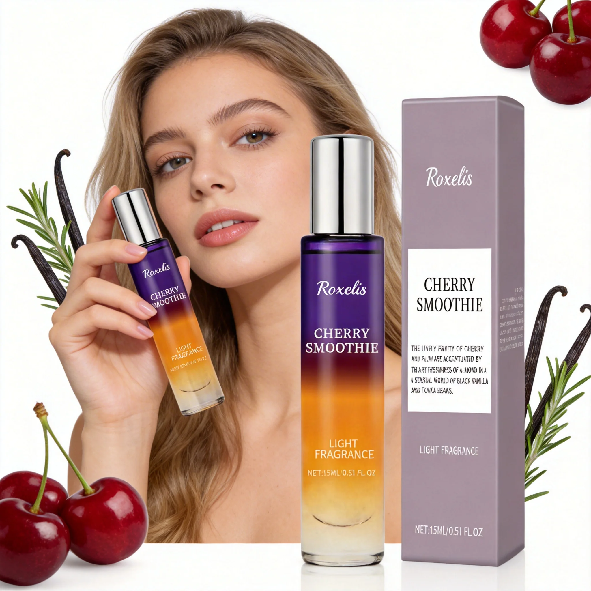 

ROXELIS 15ml Cherry Smoothie Light Fragrance Lasting Charming Fragrance Natural Cherry Scent Portable For Dating Daily Use