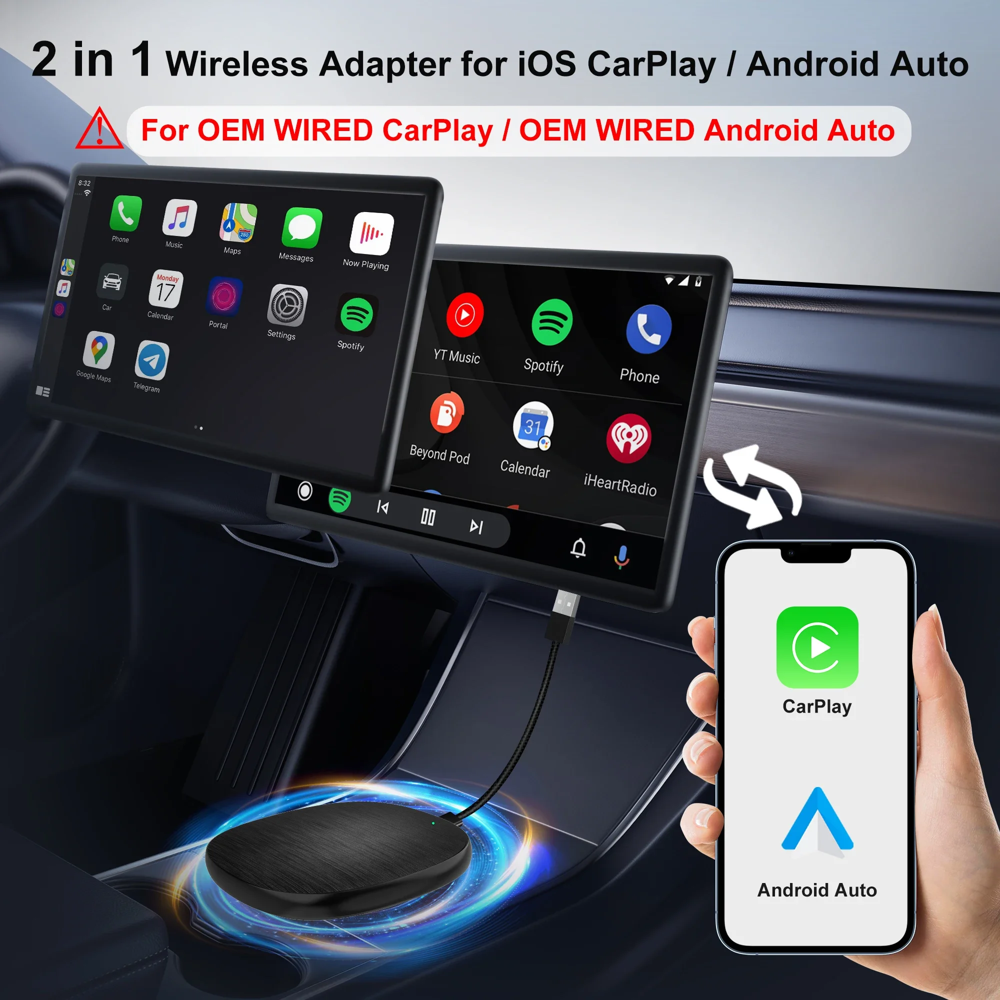 CarPlay Android Auto Car Play Box Wireless Adapter Spotify for Mazda Toyota Mercedes Peugeot Volvo Support Netflix Dongle