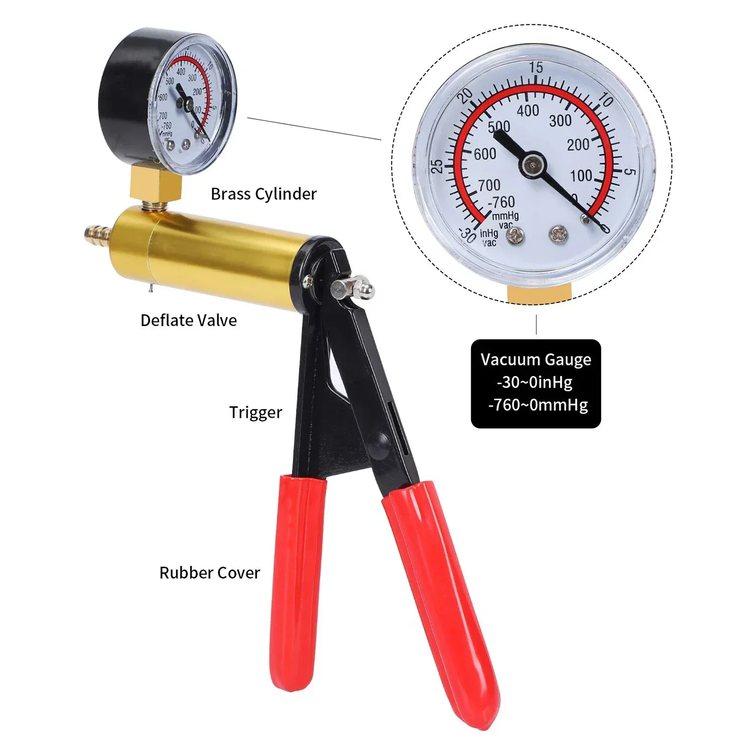 Kit pompa per vuoto per spurgo freno manuale strumenti per Tester per pompa a pistola per vuoto manometro per vuoto per pompaggio di spurgo del freno dell'auto