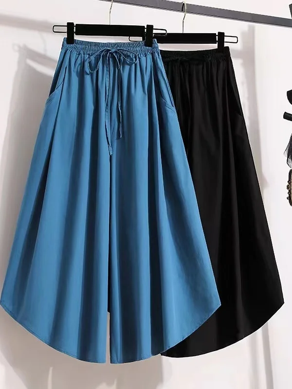 

plus Size Women's Wide Leg Pants Elastic Waist Loose Fit Casual Korean Style Summer New Arrival Nine Point Skirt Pants