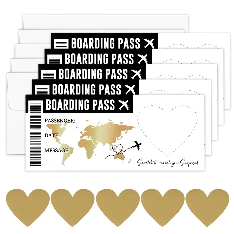 

15PCS Boarding Pass Scratch Off Card With Envelope Wedding Invitations Surprise Trip Reveal Scratch Cards Bachelorette Supplies