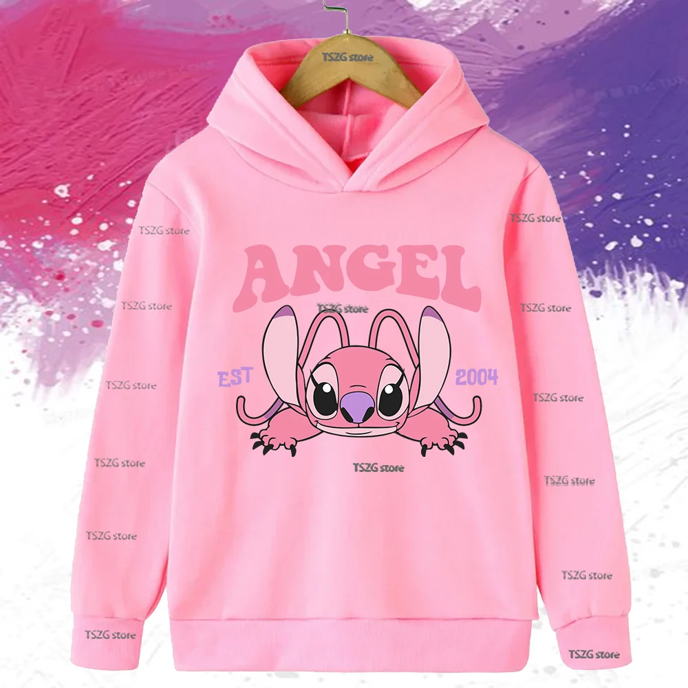 Autumn Winter Kawaii Lilo Stitch Print Kids Hoodies Girls Boys Clothing Fashion Warm Long Sleeve Sweatshirt Children's Pullovers