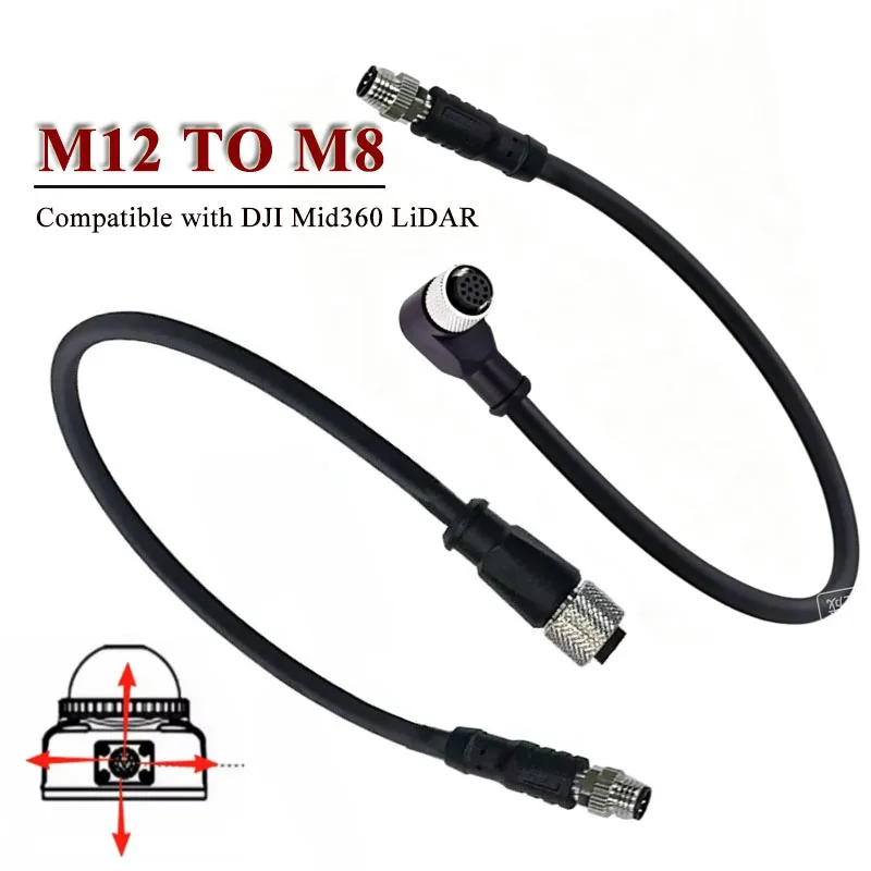 Compatible with DJI Mid360 LiDAR M12 to M8 Connector Cable Connect the UTAC Robot Dog GO2 6Pin M8 to M12 Elbow Plug Wire