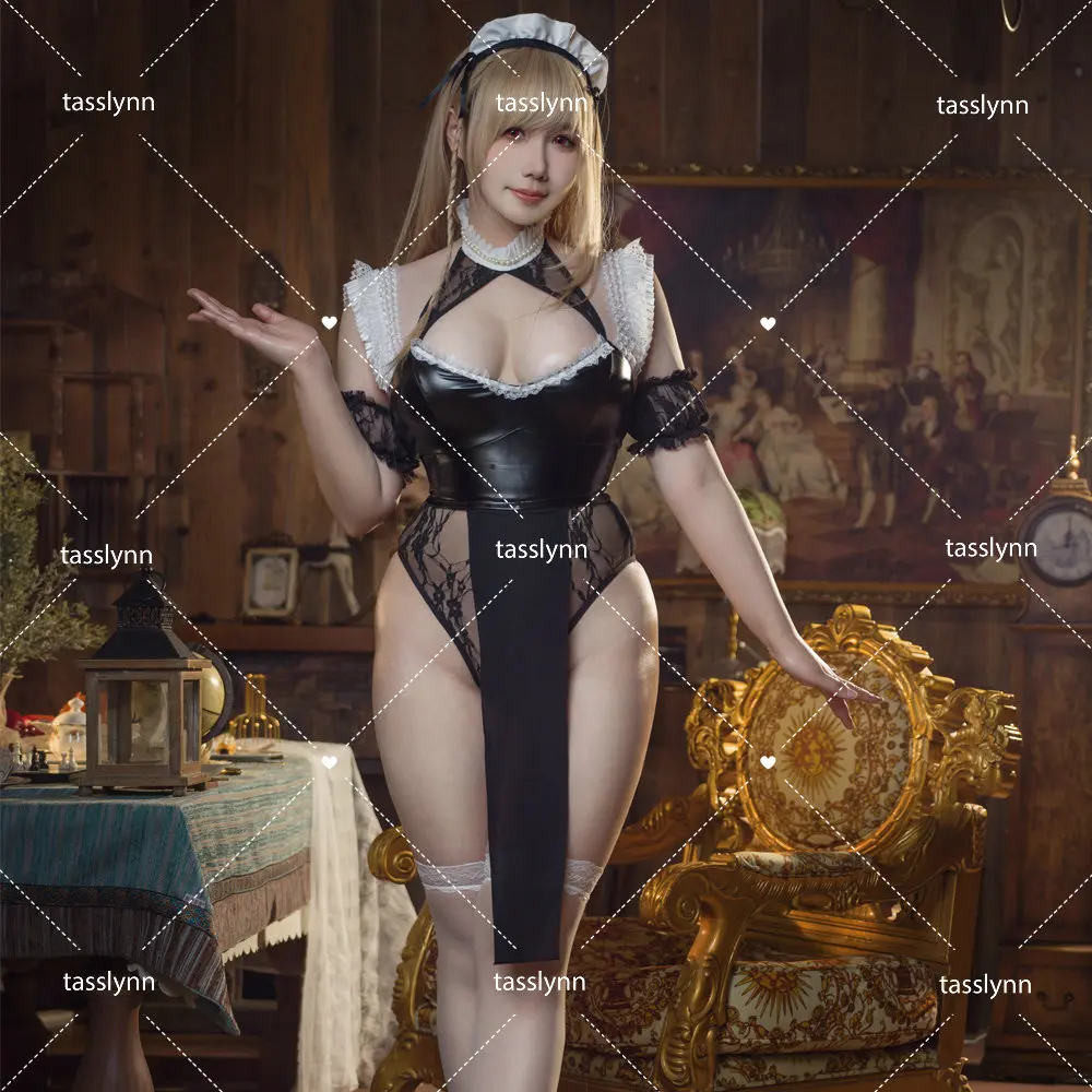 

Woman Dark Style High-Slit Maid Dress Set Lingeries Costume Outfit with Headdress Stockings for Geek Girls Dress Anime Cosplay