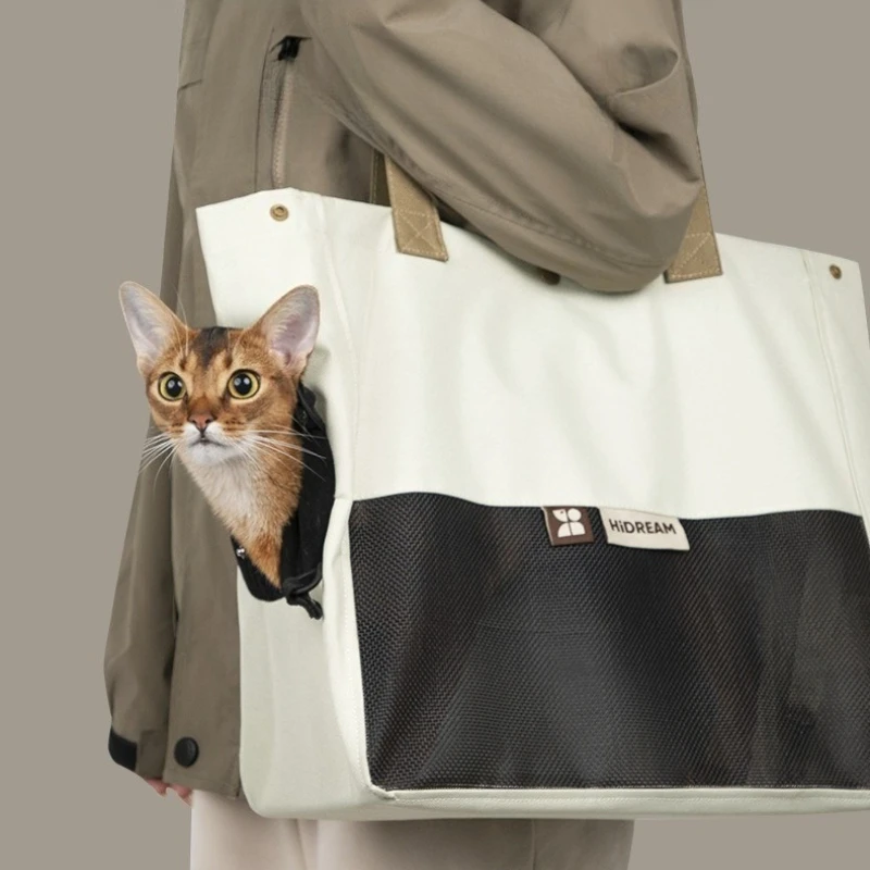 

Fashion Colorblock Cat Shoulder Bag, 440g Anti-Escape Mesh Bag for Cats up to 5kg, Side Hole for Petting, Foldable & Waterproof