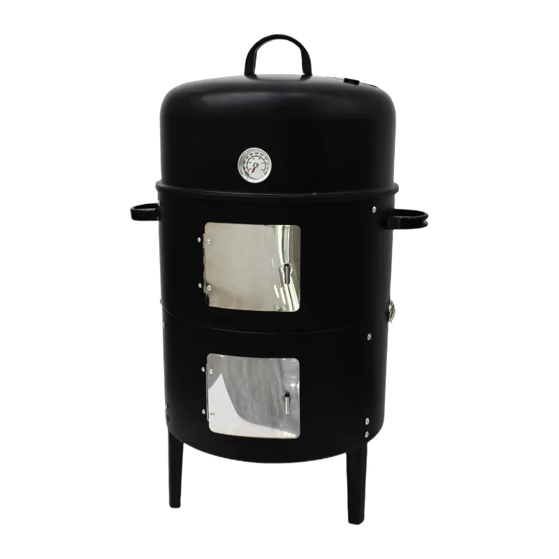 3 in 1 Tower 3 Floor Cylinder Smokeless BBQ Charcoal Smoker Steam Outdoor Garden BBQ Grill