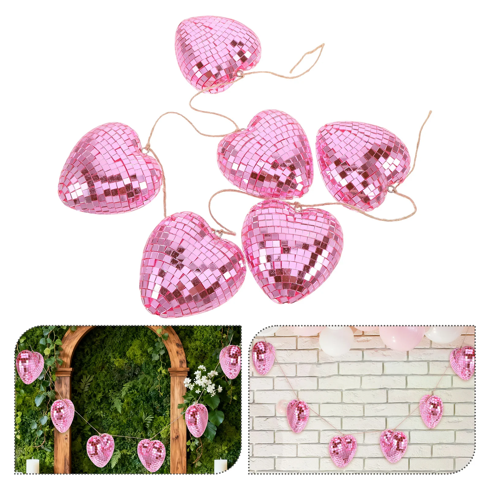 Valentijnsdag Hartvormige Discobal Garland 6 Spiegelhartjes Hangende Valentijnsdecoratie Reflecterende Romantische Valentijnsfeest