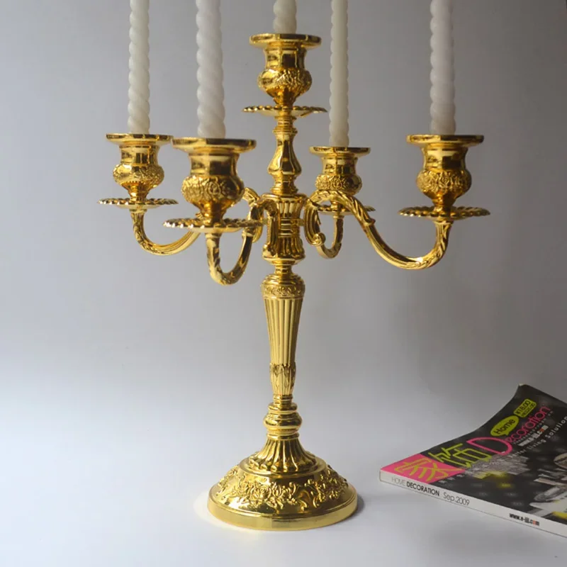 Creative Tall Silver Glod Candlestick Metal 5 Arm Candle Holders Retro Luxury Wedding Centerpieces Candlelight Dinner Gift FC420