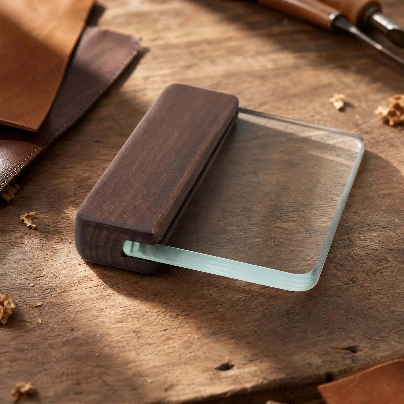 Tempered Glass Putty Scraper with Dark Walnut Wood Handle for Workshop Cleaning and Paint Removal Task